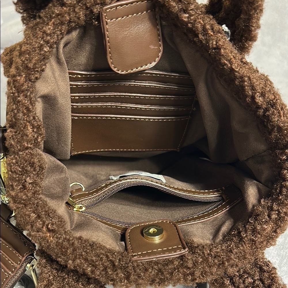 ASPEN Brown Quilted Mini Bag with Sherpa Accents - Picture 7 of 10